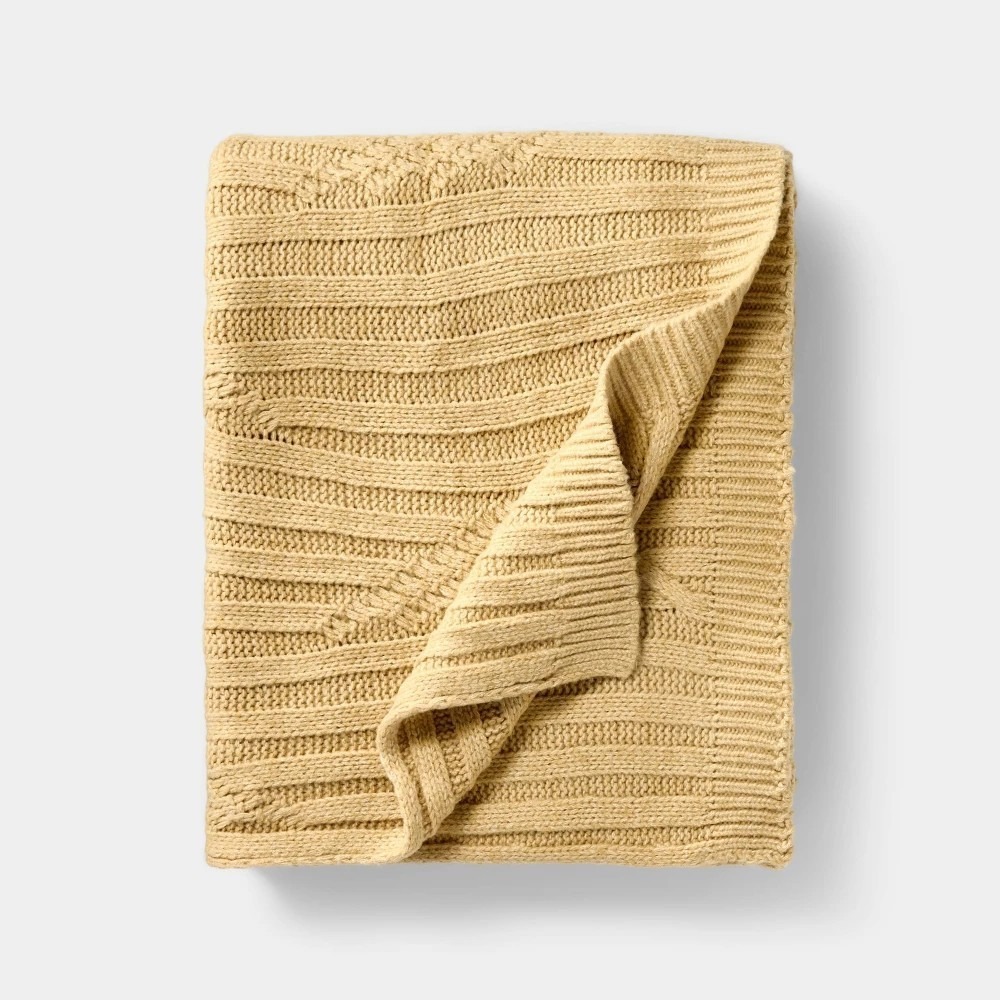 Threshold Studio McGee Cable Rib Throw Blanket Tan Knit Neutral Target Sofa NWT